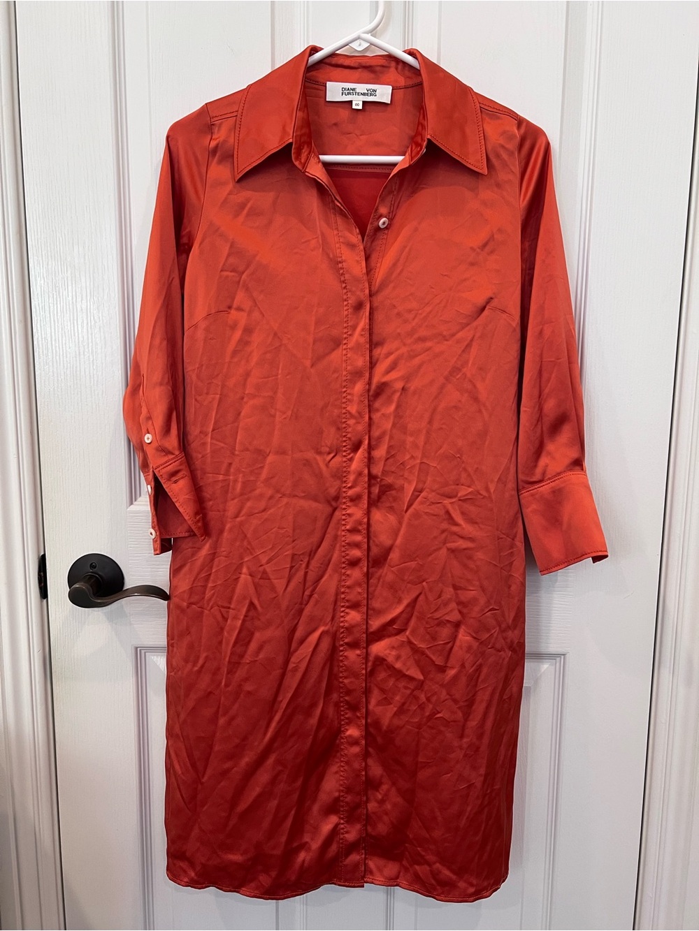 Diane Von Furstenberg Rust-Red Long Sleeve Shirt Dress